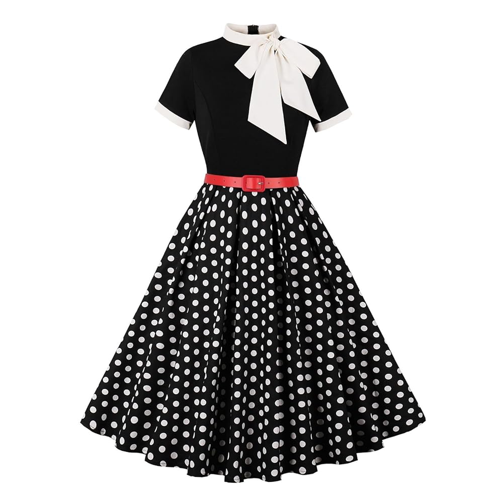 Amazon.com: Women's 1950s Vintage A Line Swing Dress Bow Tie